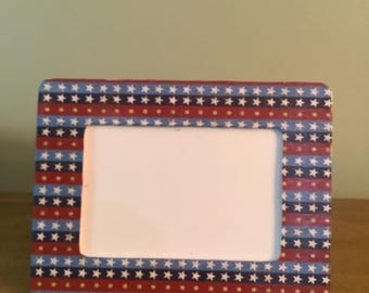 Patriotic Red White And Blue Star Decoupage 4”x6” Picture Frame