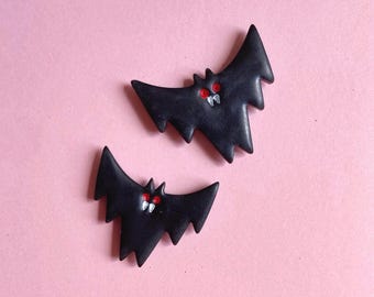 Handmade polymer clay vampire bat magnet set of 2 / Pair of Halloween Chiroptera refrigerator magnet