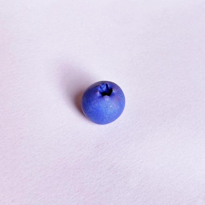 A three-quarter view of a realistic-looking blueberry set on a pink background.