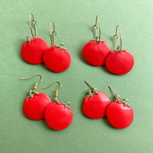Tomato earrings in hoops, hooks, and ball posts / Lightweight polymer clay statement earrings