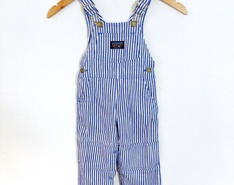 vintage années 90 Kids Toddler Lands End Salopette Blue White Hickory Railroad // Taille 2T