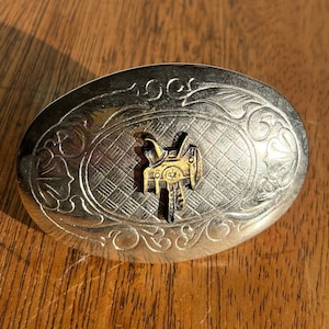 Vintage Silver Belt Buckle Western Cowboy Saddle Rodeo Cowgirl Texas Horse