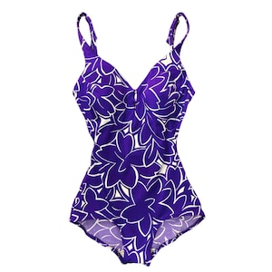 Vintage 60s Roxanne Purple Floral One Piece Mod Swimsuit Union Made Bathing Suit // Size Small C Cup