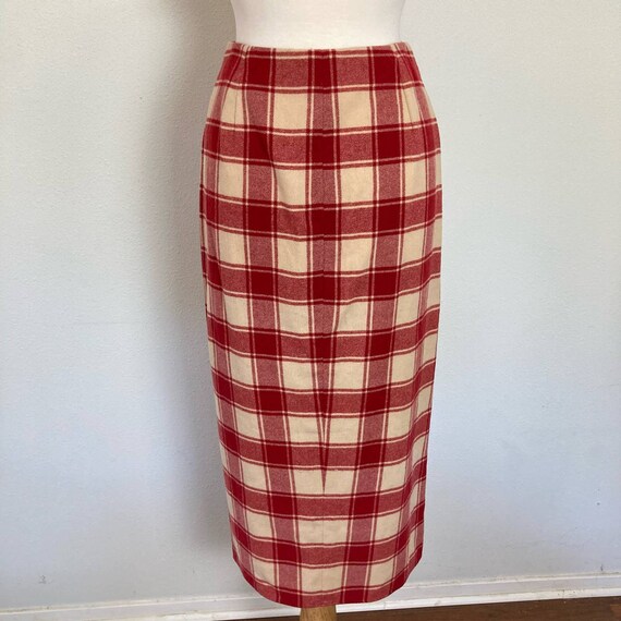 Vintage 90s DKNY Donna Karan Wrap Skirt Red Cream Plaid Tartan - Etsy