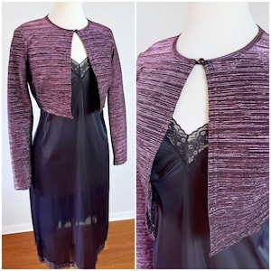 Vintage Y2K Purple Metallic Shiny Bolero Cropped Holiday Cardigan Top by My Michelle // Size Small