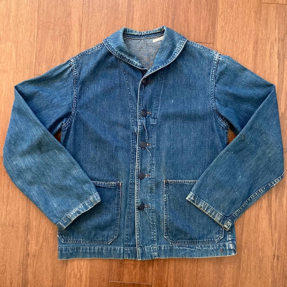 Shawl collar denim best sale jacket