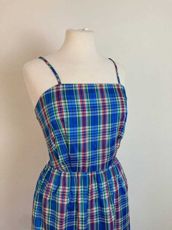 Blue plaid spaghetti strap cheap dress