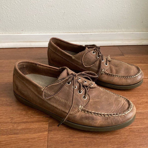 Vintage 90s Womens L.L. Bean Brown Lather Loafer Oxford Shoes // Size 10