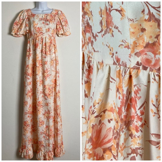 Vintage 70s Floral Prairie Maxi Dress // Pink Ora… - image 1