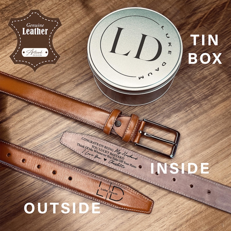 Personalized Birthday Gift for Men / Monogrammed Genuine Leather Belt + Engraved Box / Gift for Man / Gift for Boyfriend / Husband Gift