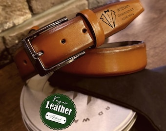 PERSONALIZED LEATHER BELT For Men, Engraved Gift for Him, Custom Handmade Belt, Anniversary Gift, Father's Day Gift Set