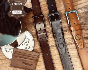 PERSONALISED Anniversary Men's Present - Custom Genuine Leather Belts - Engraved Name or Message on Belt