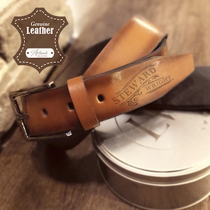 Personalized Birthday Gift Box for Him / Custom GENUINE Leather Belt with Tin - Anniversary Gift