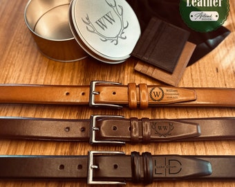 Gepersonaliseerde huwelijkscadeau voor man / veganistische lederen riem met monogram + gegraveerde doos / cadeau voor mannen / cadeau voor vriend / man cadeau.