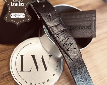 Oversized Genuine Leather Belt for Men - Engraved Monogrammed Man Accessories for Extra Large