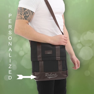 Sac bandoulière personnalisé pour ordinateur portable / sac messager en toile cirée vintage unisexe / sacoche pour ordinateur portable 13" / cartable porte-documents / cadeaux pour lui et elle