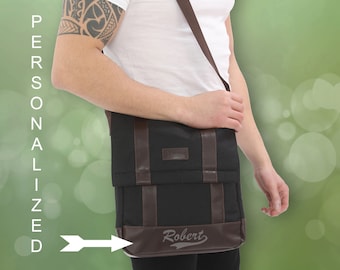 Personalized Waxed Canvas 13" Laptop Messenger Bag, Daypack, Rucksack, Travel Backpack