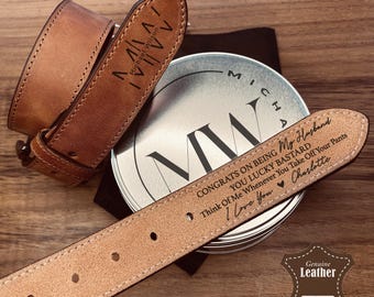 Personalized Genuine Leather Men's Belt / Engraved Gift Set For Boyfriend, Wedding Groom Accessories
