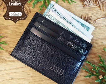 Personalisierter Lederkartenhalter / schlanke Brieftasche