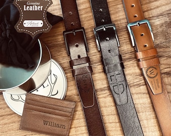 Leren herenriem - gepersonaliseerde gegraveerde boodschap mannenaccessoires, cadeauset vriendje, bedankt voor BestMan