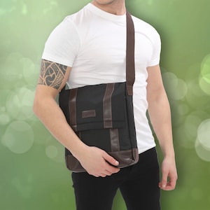 Sac bandoulière personnalisé pour ordinateur portable / sac messager en toile cirée vintage unisexe / sacoche pour ordinateur portable 13" / cartable porte-documents / cadeaux pour lui et elle