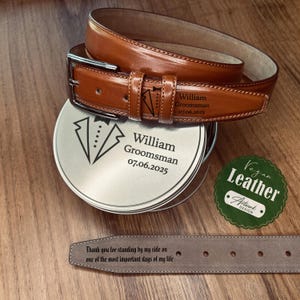 GROOMSMAN GIFT SET, Best Man Gift, Vegan Leather Mens Belt, Custom Belt with Box, Engraved Leather Belt, Groom Gift Set, Father's Day