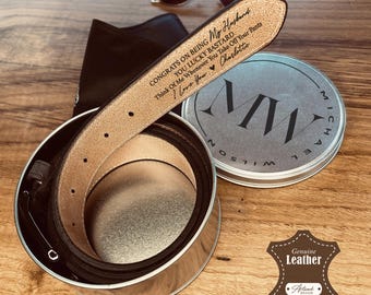Custom Leather Man Belt, Engraved Personalized Men's Gift Set, Secret Message Men Accessories