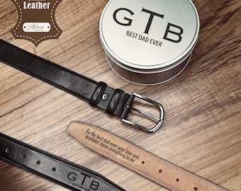 Engraved ANNIVERSARY GIFT, Genuine Leather Belt, Custom Leather Belt, Gift For Husband, Personalized Belt with Tin, Birthday Gift for Him