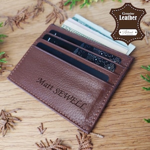 Porta-cartões de couro genuíno personalizado / Carteira de cartão de crédito / Presente de aniversário para ele / Carteira de bolso / Presente para pai / Presente para marido