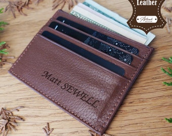 Personalized Genuine Leather Card Holder / Slim Pocket Wallet