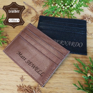 PERSONALISIERTER ECHT-Leder-Kartenhalter, Kreditkartenetui, Kleine Karte Brieftasche für Herren / Taschen-Brieftasche, Geschenk für Freund, Vatertagsgeschenk