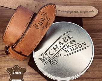 Personalized Genuine Leather Belt for Men - Engraved Monogram Gift Set, Secret Message Man Accessories
