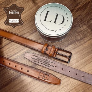 Cinturón de cuero genuino personalizado para hombre con caja grabada / Cinturón de cuero personalizado / Regalo de aniversario para el esposo / Regalo para el Día del Padre
