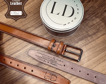 PERSONALISED Genuine Leather Mens Belt with Engraved Box / Custom Leather Belt / Anniversary Gift for Husband / Father&#39;s Day Gift