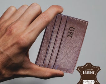 Tarjetero de piel auténtica / Billetera personalizada para tarjetas de crédito / Billetera pequeña para hombre / Billetera de bolsillo / Regalo para padre / Regalo para novio