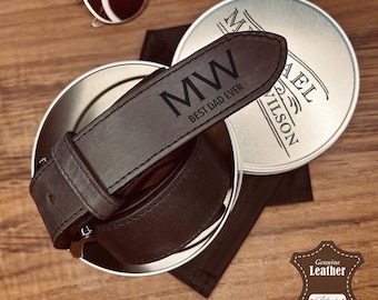 Genuine Leather Belt For Men, Personalized Secret Message Accessories with Tin box