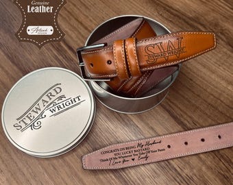 Custom Men&#39;s Leather Suit Belt / Genuine Leather Belt for Man / Classic Elegant Leather Belt for Husband / Personalized Gift for Him