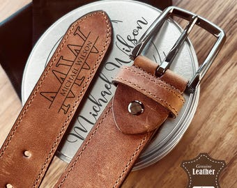 Custom Man Leather Belt - Stylish Gift in Personalized Tin Box