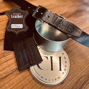 Graveren van echte lederen herenriem, gepersonaliseerde riem, leren riem, aangepaste riem, jubileumcadeau, cadeau voor hem, Vaderdagcadeauset afbeelding 9