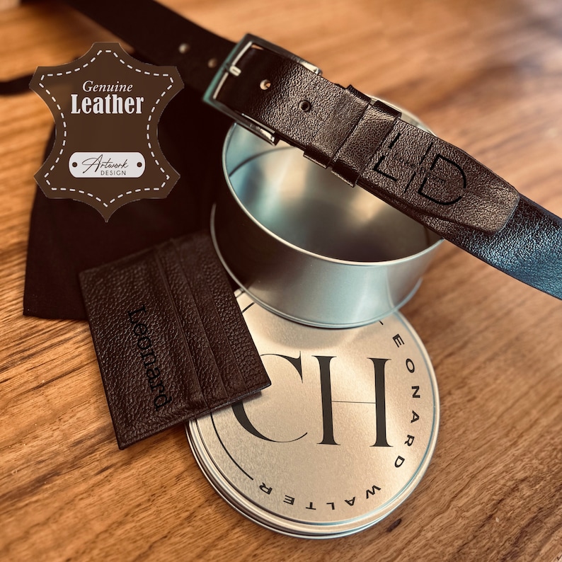 Graveren van echte lederen herenriem, gepersonaliseerde riem, leren riem, aangepaste riem, jubileumcadeau, cadeau voor hem, Vaderdagcadeauset afbeelding 9