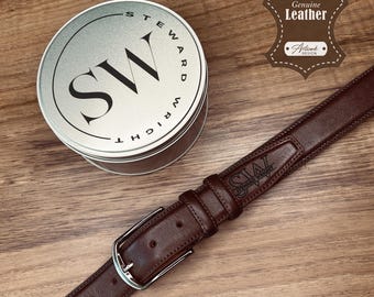 PERSONALISED MENS BELT, Custom Genuine Leather Belt, Engraved Gifts for Husband, Anniversary Birthday Gift for Boyfriend, Father&#39;s Day Gift