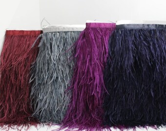13-15cm Ostrich Feather Fringe trim with Ribbon Tape/ Feather trim/Feather Lace Trim/Trimming Fringe/Natural Ostrich Feather Trim