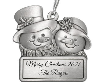 Snow Couple Pewter Ornament Personalized Engraving Made in USA