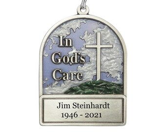In God's Care Pewter Ornament Gallery Print Personalized Engraving Made in USA