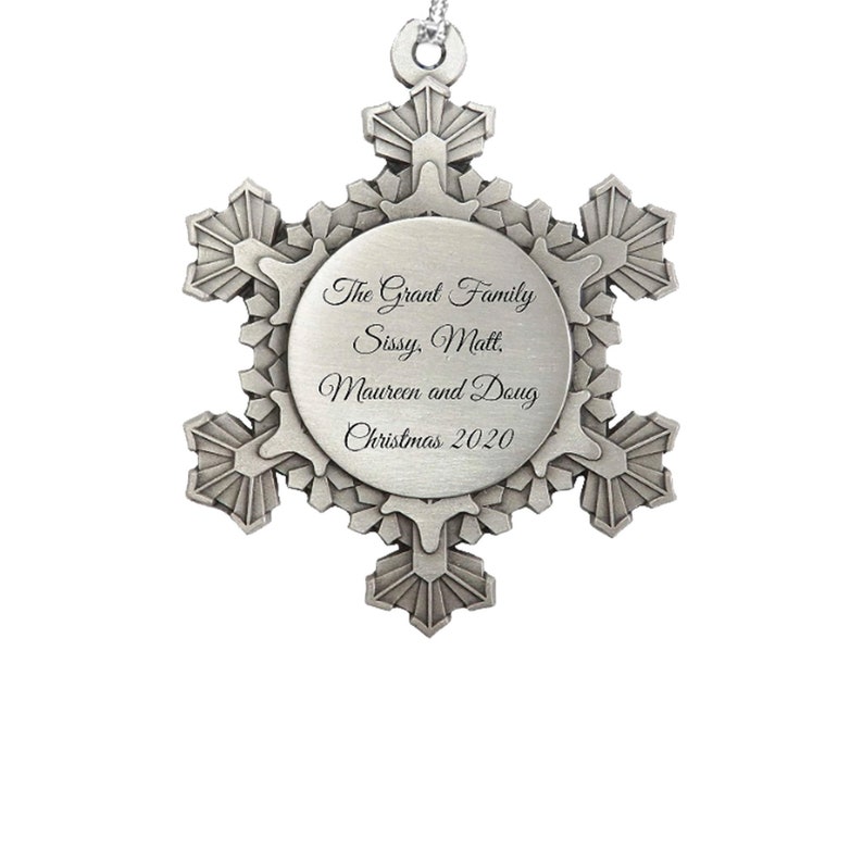 personalized engraved pewter Christmas Ornament gift idea for family friends newlyweds parents and grandparents decor idea