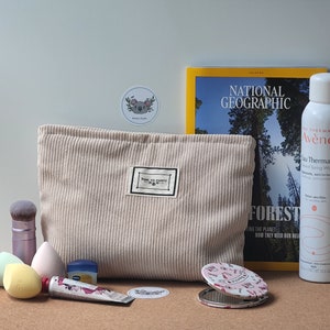 Bolsa de maquillaje de pana, Organizador cosmético vintage, Bolsa con cremallera de terciopelo, Bolsa de viaje, Bolsa de maquillaje, Bolsa de aseo, Bolsa ecológica