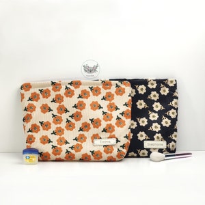 Personalized Floral Corduroy Makeup Bag for her Custom Name Bridesmaid Proposal Gift Friend Gift Custom Cosmetic Bag Wedding Gift