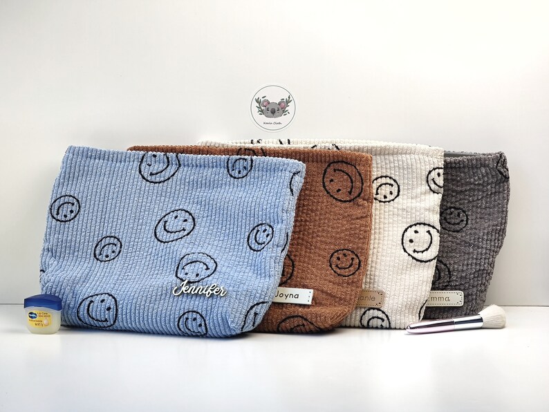 Personalized Smiley Face Corduroy Makeup Bag for Her Custom Etsy