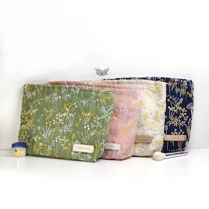 Trousse de maquillage personnalisée nom personnalisé vintage organisateur de cosmétiques coton brodé floral fermeture éclair pochette de voyage mignon portefeuille trousse de toilette