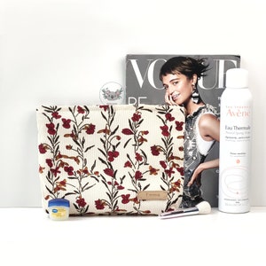 Flower Makeup Bag & Pencil Case Custom Name Corduroy Zipper Pouch Vintage Cosmetic Organizer